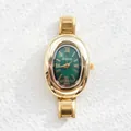 Elegant gold oval quartz watch with emerald green dial and Roman numeral markers - Roman Numeral Oval Style (disco) / Green