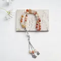 Rosario de ágata roja con esfera metálica plateada y elegante colgante de borla larga - Rojo Naranja
