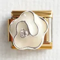 Italian 304 stainless steel charm link with white enamel flower and crystal center - White Flower (Camellia)
