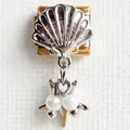 Italian modular charm bracelet with gold base and silver shell with double pearls - Shell