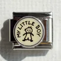 Eslabón de pulsera italiana de acero inoxidable con diseño My Little Boy y esmalte blanco - Niño Pequeño
