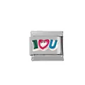 Détail macro du maillon en acier inoxydable avec motif émaillé I Love U pour bracelet - Style I Love U (00003-12)