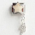 Macro shot of stainless steel Italian charm with glittery star and zircon paving pendant - Shooting Star