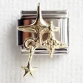Stainless steel Italian charm link with gold star pendants on a textured fabric background - Cross Star