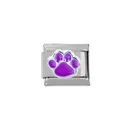 Stainless steel modular charm link featuring a purple enamel paw print for DIY bracelets - Purple Paw Print Style (00008-1)