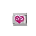 304 stainless steel Italian charm bracelet link with pink enamel heart and dog paw prints - Pink Heart Paw Print Style (00008-2)