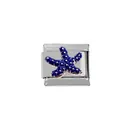 304 stainless steel Italian charm bracelet link featuring a blue enamel starfish design - Dark Blue Starfish Style (00005-1)