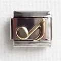 Close-up of a stainless steel Italian charm featuring a golden musical note detail - Note 3