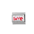 Macro shot of 304 stainless steel Italian charm link with red enamel Love lettering - Red Love Style (00003-5)