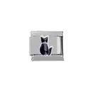 Italian modular charm bracelet in stainless steel with a black enamel sitting cat design - Black Cat Silhouette Style (00008-4)