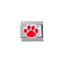Detail of Italian charm link featuring a vibrant red paw print on stainless steel - Red Paw Print Style (00008-5)