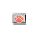 Detail of 304 stainless steel Italian charm link with orange enamel dog paw print - Orange Paw Print Style (00008-9)