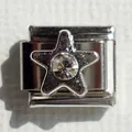 Macro de charm italiano de acero con estrella de purpurina negra y cristal central - Estrella