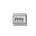 Polished 304 stainless steel Italian charm bracelet link with black pray text design - Pray Letter Style (00003-2)