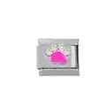Detail of silver modular charm with pink enamel paw print and four clear rhinestones - Rose Pink Rhinestone Paw Style (00008-12 Rose Pink)