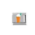 Detalle de charm italiano en acero inoxidable 304 con diseño de bebida en esmalte naranja - Estilo de Vaso de Bebida Naranja (00004-6)