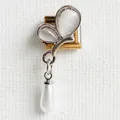 Detail of 304 stainless steel gold charm with white shell butterfly and drop pearl - Butterfly Waterdrop