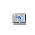 Detail of 304 stainless steel Italian charm link with blue fish enamel design - Blue And White Enamel Fish Style (00005-9)