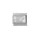 Close-up of 304 stainless steel bone charm with inlaid crystals for modular bracelets - Rhinestone Bone Style (00008-14)