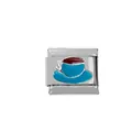 Detail of 304 stainless steel Italian charm with sky blue coffee cup enamel design - Blue Coffee Cup Style (00004-23)