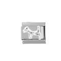 Close-up of silver puppy charm link with crystals for stainless steel Italian bracelet - Rhinestone Dog Style (00008-15)