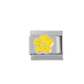 Macro view of 304 stainless steel modular charm with yellow flower enamel for DIY bracelets - Bright Yellow Five Petal Flower (000010-2)