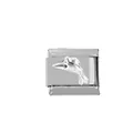 Macro shot of stainless steel Italian charm link with embossed dolphin detail - Silver Dolphin Relief Style (00005-13)