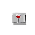 Detalle de un dije de acero inoxidable 304 con un diseño de copa de vino en esmalte - Estilo de Copa de Vino (00004-13)