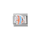 Macro detail of tropical fish charm link for stainless steel Italian modular bracelet - Orange Blue Striped Fish Style (00005-16)