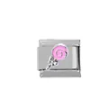 Detalle de abalorio italiano con piruleta de esmalte rosa sobre base de acero inoxidable - Estilo de Piruleta Rosa (00004-14)