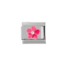 Pink enamel flower charm with rhinestone center for modular stainless steel bracelets - Pink Enamel Flower with Center White Stone (000010-19)