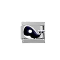 Detail of stainless steel modular link charm featuring a black and white whale design - Black And White Enamel Whale Style (00005-20)