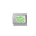 Detail of 304 stainless steel charm featuring a green enamel hippo on a silver base - Green Enamel Hippo Style (00005-21)