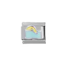 Dettaglio charm italiano in acciaio inossidabile 304 con motivo smaltato blu e giallo - Decorazione Geometrica Moderna Blu (000012-5)