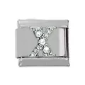 Nahaufnahme des silbernen modularen Edelstahl-Charms mit Kristall-Inlay-Buchstabe X - Silber X