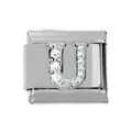 Makro-Detail des italienischen Charm-Glieds mit silbernem Buchstaben U und Strasssteinen - Silber U