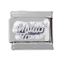 Close-up of stainless steel Italian charm link with engraved Maid of Honor wedding text - Maid of Honor Wedding Theme (000026-20)