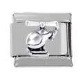 Detailed macro view of a 304 stainless steel Italian charm link with a 3D helicopter design - 3D Helicopter Style (000025-2)