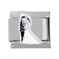 Detailed view of Italian charm link featuring a wedding couple in black and white enamel - Wedding Couple Hugging Pattern (000026-17)