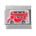 Italian modular charm in 304 stainless steel with red London double-decker bus design - London Bus Style (000025-6)