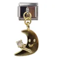 Italienischer Modul-Charm mit goldenem Mondanhänger, Smile-Gesicht und kleinem Zirkon - Lächelnder Goldener Mond (000038-17)