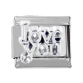 Macro detail of Italian charm bracelet link in stainless steel with I love you engraving - I Love You Letter Embossed (000026-14)