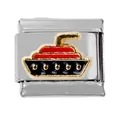 Detailed macro view of a 304 stainless steel Italian charm link with red submarine design - Submarine Style (000025-11)