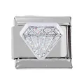 Close-up of Italian charm link in stainless steel with a glittery diamond-shaped inlay - Glitter Diamond Theme (000026-10)