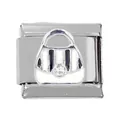 Macro view of stainless steel Italian charm link with striped handbag and zircon inlay - Striped Handbag Fashion Theme (000026-7)