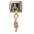 Italienisches Charm-Glied mit goldenem Blitzanhänger und funkelnden Zirkonia-Steinen - Goldener Blitz Pavé (000038-3)