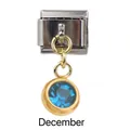 Italian charm link with December blue birthstone and golden accents on stainless steel - December Sky Blue Birthstone - Gold Base
