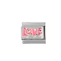 Maillon de charme italien en acier inoxydable avec lettrage LOVE en émail rose - Style Love Rose (00003-13)