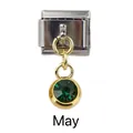 Detail of Italian modular bracelet charm with green May birthstone and gold rim - May Green Birthstone - Gold Base