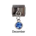 Detail of December birthstone charm with blue crystal pendant for Italian link bracelet - December Sky Blue Birthstone - Silver Base